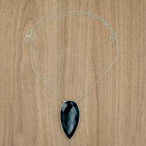 Collier de mariage minimaliste en argent sterling 925 avec pierre précieuse à facettes en onyx noir fait à la main Cadeau magnifique pour sa mode - Product Image 3
