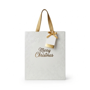 Eco-Friendly Christmas Paper Gift Bag with Ribbon Handle Recyclable for Present Wrapping and Decoration