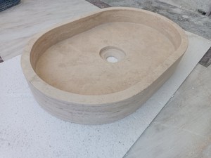 Fregadero de lujo moderno de travertino con forma ovalada, lavabo de piedra Natural hecho a mano con función de seguridad para baño, tocador, cocina, Villa - Product Image 2