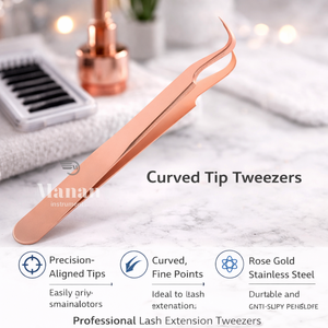 แหนบต่อขนตาแบบมืออาชีพ สีโรสโกลด์ ปลายโค้ง วัสดุสแตนเลส - Product Image 6