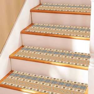 Alfombra Moderna Azul con Patrón Étnico Beige, Alfombra Estampada para Escaleras, Goblen - Product Image 5