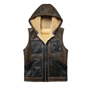 M0VA TEXTILES 2026 Men's Real <b>Fur</b> Shearling Sheepskin Thick Vest Sleeveless <b>Hooded</b> Waistcoat Bomber Leather <b>Jacket</b> - Unisex - Product Image 3