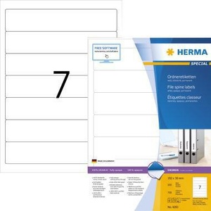 Etiquetas Autoadhesivas Blancas para Encuadernación con Orificio para el Dedo, Formato Estrecho/Corto, 38 x 192 mm, 700 Etiquetas/Paquete, HERMA - Product Image 1