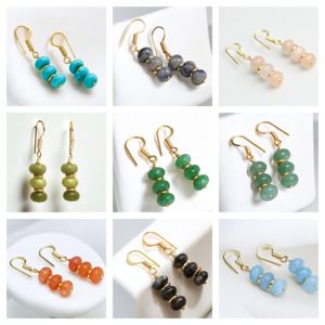Vente en gros de boucles d'oreilles pendantes en perles d'amazonite-Boucles d'oreilles pendantes en pierre naturelle plaquées or faites à la main Bijoux pour femmes - Product Image 3