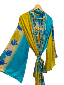 ชุดกิโมโนผ้าไหมส่าหรีลายดอกไม้แนววินเทจชุดคลุมส่าหรีชุดปาร์ตี้ชายหาดผ้านุ่มทำมือสไตล์อินเดีย - Product Image 2