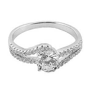 Anillo de Compromiso Solitario de Plata para Mujer, Corte Redondo, Diamante, Platino, Baño de Rodio, Forma Geométrica de Pera, Corte Marquesa - Product Image 2