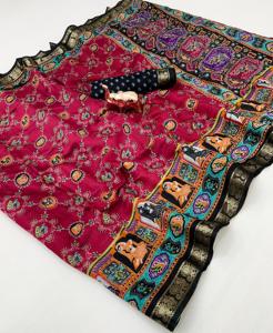 El mejor precio al por mayor para el nuevo diseño Kalamkari Silk Saree con blusa Premium Silk Saree con Kalamkari Digital Prints - Product Image 6