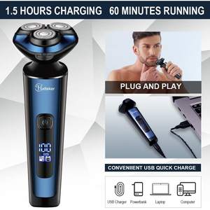 Kit de Afeitado Eléctrico Recargable Inalámbrico para Hombre, Maquinilla de Afeitar Rotativa con Función Húmeda/Seca, Resistente al Agua IPX7 para el Cuerpo - Product Image 2