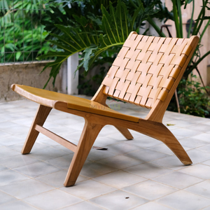 Silla de comedor moderna para exterior con marco de madera maciza de teca y diseño minimalista tejido de ratán ecológico - Product Image 3