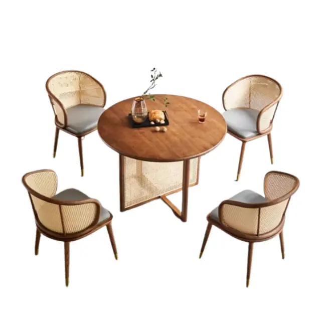 Solid Wooden Dining Table and Chair Round Table With 4 Chairs For Restaurant and Dining Super Comfortable