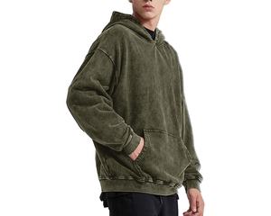 Sweat à capuche ample en coton délavé pour homme, style streetwear décontracté, avec poche imprimée en relief et impression numérique pour l'hiver - Product Image 3