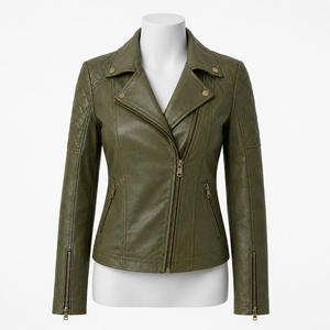 Chaqueta de Cuero para Mujer, Material Suave, Construcción Duradera, Ajuste Cómodo, Chaqueta de Motera de Cuero Genuino Personalizada de Primera Calidad - Product Image 1