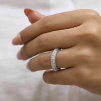Cincin Kawin Eternity Art Deco Berlian Buatan Laboratorium 3MM Bersertifikat GRA, Cincin Ulang Tahun Tiga Sisi Pave Stackable Berlapis Emas