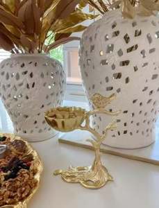 Cuenco de metal decorativo navideño de nuevo diseño con Rama Dorada y pájaros cantores plateados para servir arroz - Product Image 4