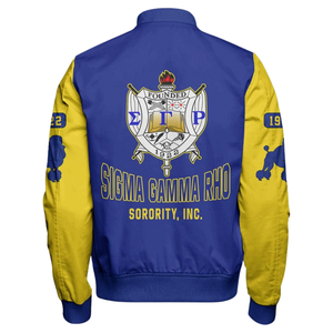 Chaqueta de Satén SGRho Sigma Gamma Rho Azul Rey Dorado 1922 Chaqueta Bomber Bordada de Hermandad Griega para Mujer - Product Image 2