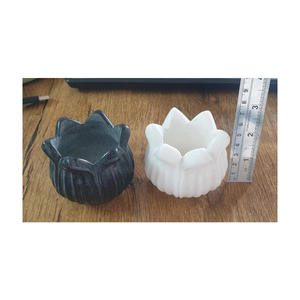 Bougeoir en marbre massif blanc et noir antique fait à la main artisanat en pierre polie pour la décoration intérieure et les cadeaux - Product Image 2