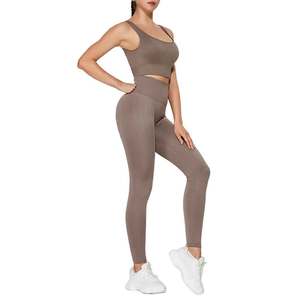 Low MOQ Women's Yoga Set Solid Front Logo Breathable 2 Piece Gym Wear for Workout Fitness - Product Image 1
