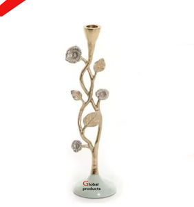 Portavelas de diseño de metal y aluminio con aspecto de flor y hoja para bodas y fiestas para hotel, restaurante y bar - Product Image 1