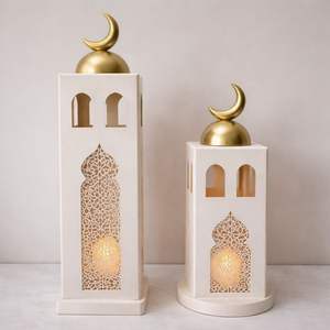 Ensemble de lanternes en métal blanc de luxe en forme de croissant avec un design à plusieurs niveaux, des découpes complexes, une lumière chaude, idéal pour la décoration festive - Product Image 6