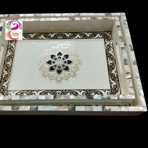 Plateau de service en bois nacré Meena Design Plateau de service de table de mariage Plateau de rangement décoratif de l'Inde - Product Image 1
