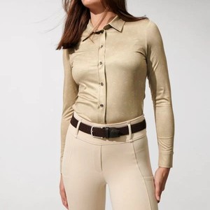 Chemise équestre à forte demande 4 voies extensible coupe flatteuse vêtements personnalisés en vrac vente en gros équitation couche de base chemises hautes - Product Image 1