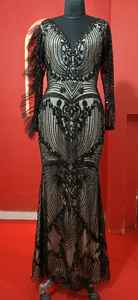 Robe de soirée élégante sans manches, col en V, perles à la main, paillettes noires, manches longues, tenue de fête, élégante, collection - Product Image 6