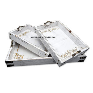 Ensemble de deux plateaux de service rectangulaires, plateau de service fini naturel Plateau de service en bois élégant classique - Product Image 4