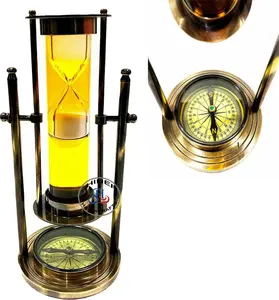 Nautica in ottone antico 9 "giallo liquido sabbia Timer nave marittima clessidra bussola KELVIN & ame LONDON 1917 Sand Timer