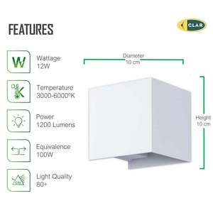 Lámpara de Pared Exterior Blanca CCT de 12W, Elegantes Lámparas de Pared para Uso en Exteriores - Product Image 3