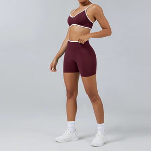 Color Block Seamless 2Pcs Yoga Workout <b>Sets</b> Hidden Scrunch <b>Shorts</b> Leggings and Crop Top <b>Gym</b> Athletic Clothing <b>Set</b> - Product Image 3