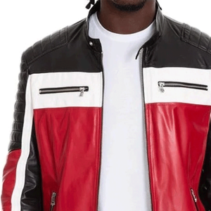 Chaqueta de moto de cuero genuino para hombre de motorista con pista protegida CE blindada chaqueta de moto de cuero rojo/negro/blanco para hombre - Product Image 5