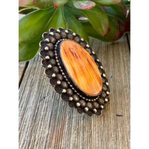 Shawn Cayatineto Boho <b>Statement</b> <b>Ring</b> Spiny Oyster & Turquoise Shell Sterling <b>Silver</b> Bezel Setting Inlay Size 9.5 Everyday Wear - Product Image 3