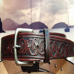 Custom Fashion Genuine Leather <b>Western</b> Hand Tooling <b>Belt</b> Unisex Alloy Pin Buckle Designer <b>Belts</b> in Black and Brown Buckle - Product Image 5