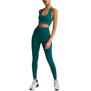 ชุดโยคะไร้รอยต่อแห้งเร็วของผู้หญิงเลกกิ้งสปอร์ตแบบย้อนกลับกางเกงเลกกิ้งระบายอากาศได้ดีเสื้อออกกำลังกายกางเกงพื้นแข็งลาย XS - Product Image 1