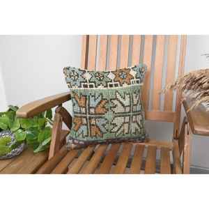 Multicolor Wool Kilim <b>18x18</b> Inch Decorative Accent Pillow Woven with Vintage Fluffy Leaves Pattern 14x14 Accent Cushion - Product Image 1