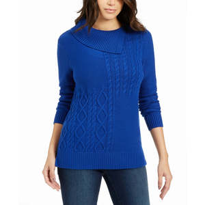 Maglione da Donna Charter Club con Collo Asimmetrico e Cuciture a Patchwork Blu Taglia XS-per l'Autunno - Product Image 1