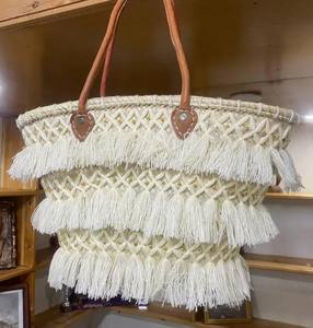 Large Moroccan Handmade <b>Straw</b> <b>Basket</b> Handwoven Palm Leaf Bag & <b>Basket</b> with Leather Handles - Product Image 3