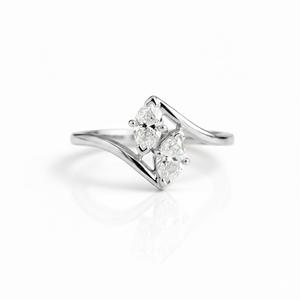 Anillo de compromiso de oro puro de 14K con diamante cultivado en laboratorio Toi et Moi de 1.5 CT, anillo de dos piedras con diamante marquesa, banda de boda apilable. - Product Image 3