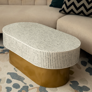 Tables basses de salon modernes de luxe artisanales en nacre avec support en feuille d'or, vente en gros du Vietnam - Product Image 4