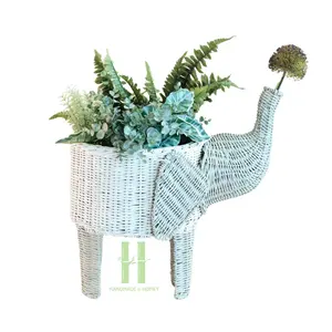 Rattan White Elephant Planter Basket Stylish Planter Baskets for Indoor Outdoor Flower Pots & Planters Decoration OEM Handmade
