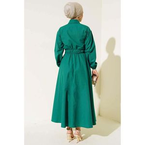 ชุดเดรสเอวยางยืดกระดุมโลหะสีเขียว - Product Image 4