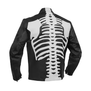 Chaqueta de Motociclista de Cuero con Diseño de Esqueleto para Hombre, Ropa Deportiva de Carreras, Negra y Blanca, Talla XL, Transpirable, Estampada - Product Image 2