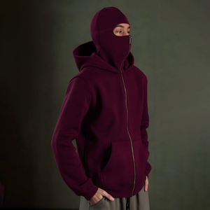 Sweat-shirt à capuche tendance pour homme, couleur unie, double couche, fermeture éclair, poche, pull-over, style Y2k rétro, hip-hop, hiver - Product Image 4