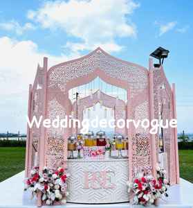 Grand Royal Wedding Mandap Set para funciones de matrimonio cultural con cortinas de pilares tallados y arreglos florales decorativos - Product Image 6