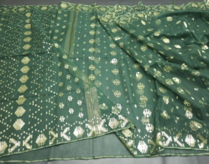 Exclusivo alta calidad caliente Deshi Dhakai Jamdani Sharee para mujeres JAMDANI tela azul rojo verde dorado cielo azul de Bangladesh - Product Image 3