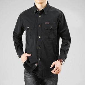 Camisa Casual de Manga Larga para Hombre, 100% Algodón, Estilo Twill Lavado, Diseño Elegante y Ajustado para Oficina, Trabajo o Uso Casual, Color Sólido - Product Image 1