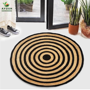 Round rug for living room made of jute & cotton material 100% natural custom handmade carpets - Product Image 2