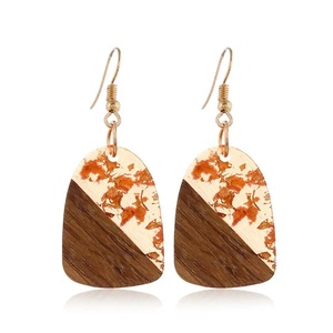 Fashionable Resin & Wood Hoop <b>Earrings</b> <b>Cute</b> Gold Plated Glitter Handmade High Quality Bohemian Style Women's Jewelry for Woman - Product Image 5