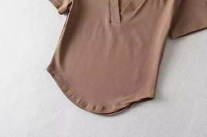 เสื้อยืดแขนยาวสำหรับผู้หญิงฤดูใบไม้ผลิฤดูใบไม้ร่วงเสื้อครอปสีเรียบเข้ารูปพิมพ์ลายแบบกำหนดเองลำลองแขนสั้น - Product Image 6