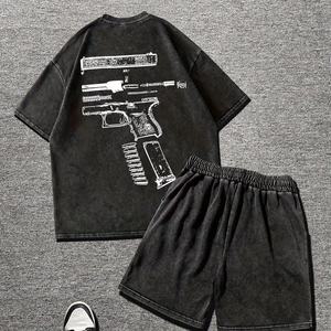 Conjunto de Camiseta y Pantalones Cortos de Verano para Hombre, Diseño Personalizado, Informal, Transpirable, de Algodón, Ropa Deportiva de 2 Piezas para Gimnasio, Fitness y Jogging - Product Image 1